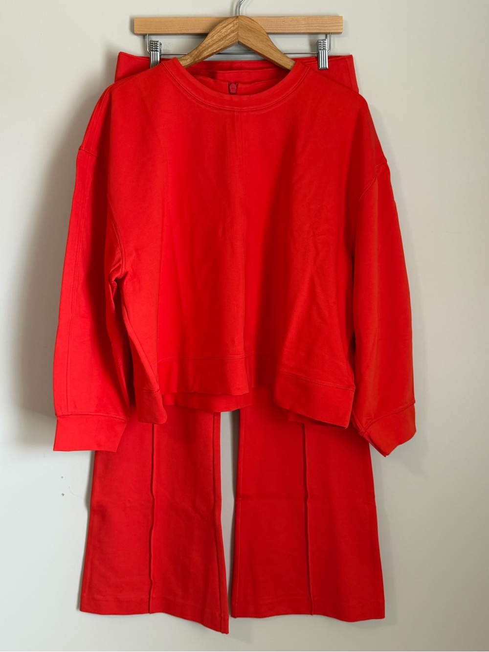SPANX Ponte Collection 2 Piece Set Poppy Red Sweatshirt Wide Leg Pants 1X